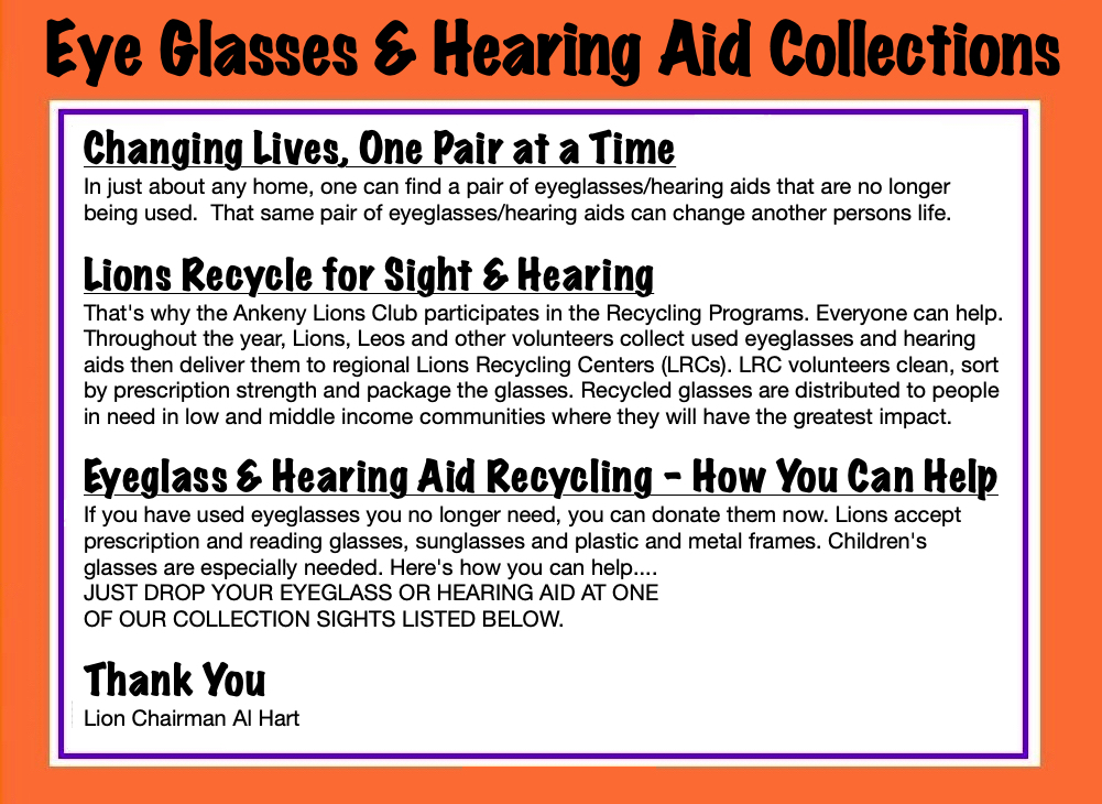 Eye Glasses & Hearing Aid Collections Program